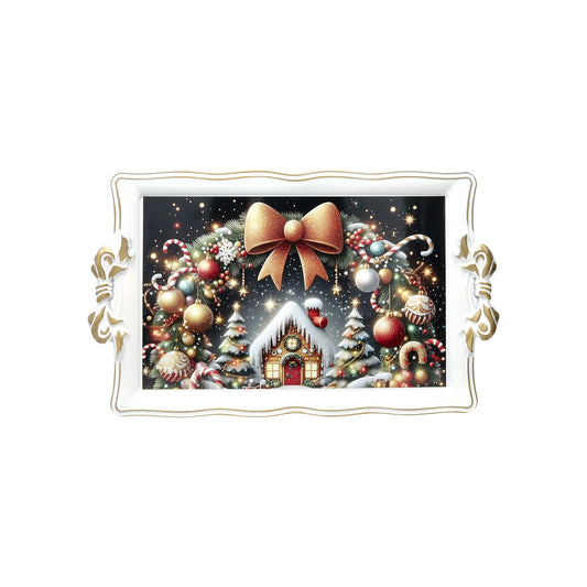 VASSOIO CHRISTMAS BIANCO C/MANICI FIOCCO RETTANGOLARE PP 81172