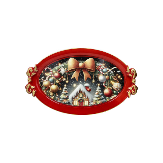 VASSOIO CHRISTMAS ROSSO C/MANICI FIOCCO OVALE PP 81171