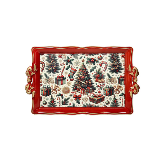VASSOIO CHRISTMAS ROSSO C/MANICI FIOCCO RETTANGOLARE PP 81170