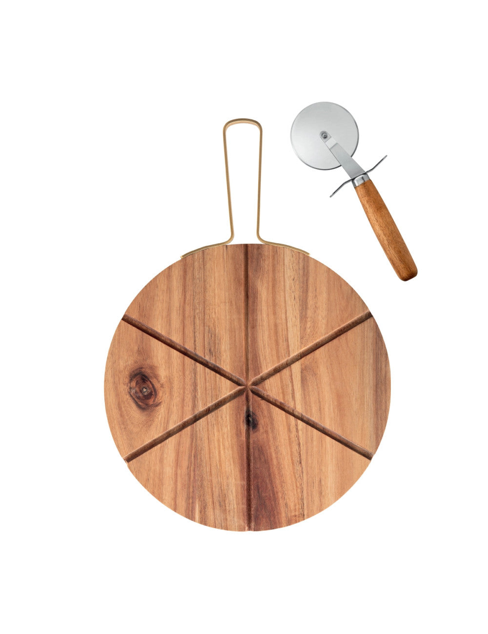 TAGLIERE PIZZA ACACIA C/MANICO INOX C/ROTELLA TAGLIA PIZZA INOX 82973