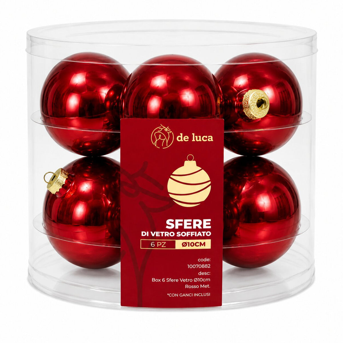 BOX 6 SFERE VETRO D.10CM ROSSO 10070882