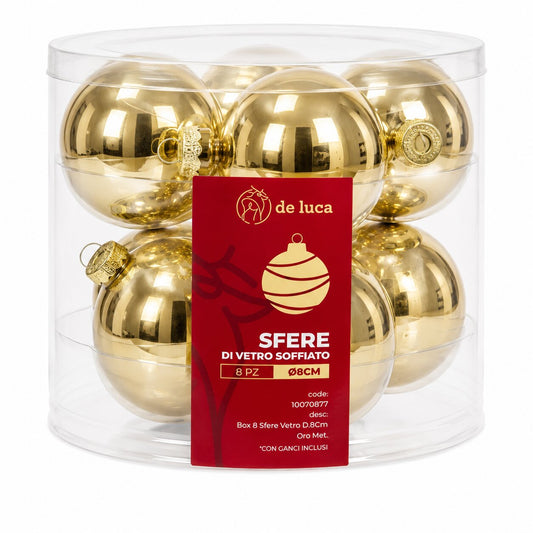 BOX 8 SFERE VETRO D.8CM ORO 10070877