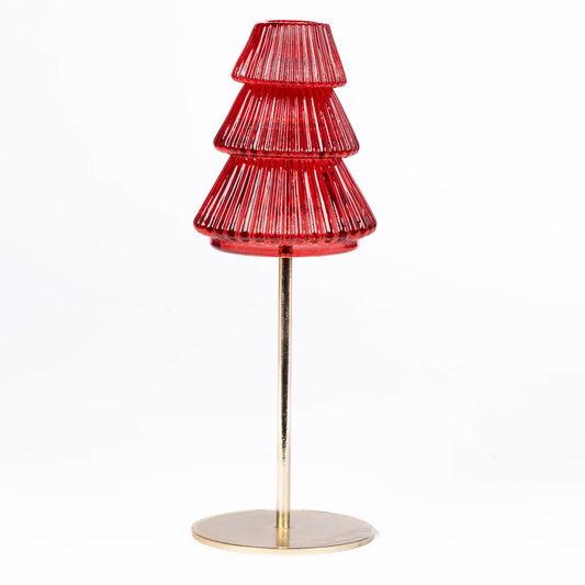 PORTA CANDELA VETRO ALBERO ROSSO 9X22 12160358