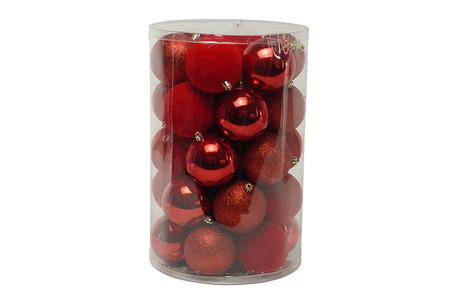 TUBO 34 SFERE 8CM LUC/GLITTER/VELLUTO ROSSO 77937442