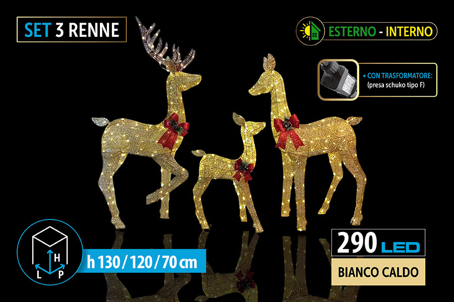 FAMIGLIA 3 RENNE H.130/120/70 290LED ORO 6690160