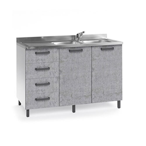 SOTTOLAVELLO "120" CON CASSETTI SINISTRA BIANCO-CEMENTO LIN #cat