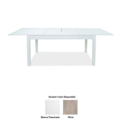 TAVOLO ELINDO L 160 x P 90 CM CON 2 ALLUNGHE BIANCO FRASSINATO LIN #cat
