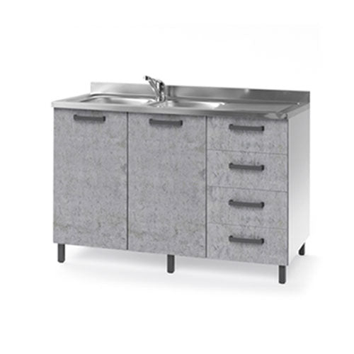 SOTTOLAVELLO "120" CON CASSETTI DESTRA BIANCO-CEMENTO LIN #cat