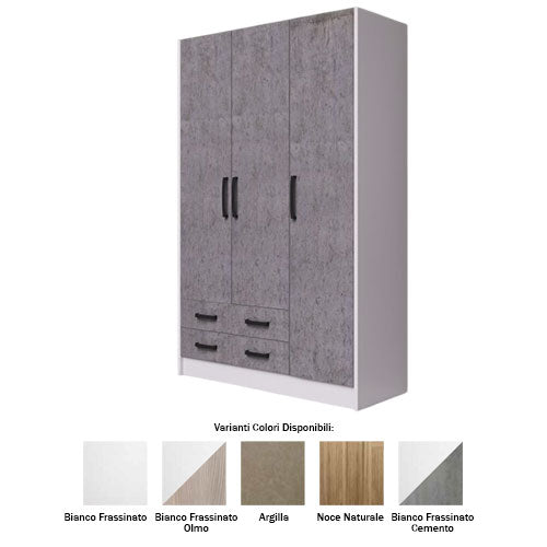 ARMADIO 210 3 ANTE 2 CASSETTI BIANCO FRASSINATO-CEMENTO LIN #cat