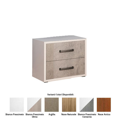 COMODINO 2 CASSETTI BIANCO FRASSINATO-CEMENTO LIN #cat
