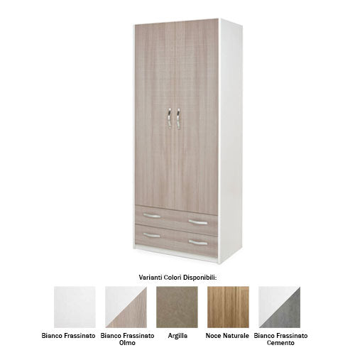 ARMADIO 210 2 ANTE 2 CASSETTI BIANCO FRASSINATO-OLMO LIN #cat