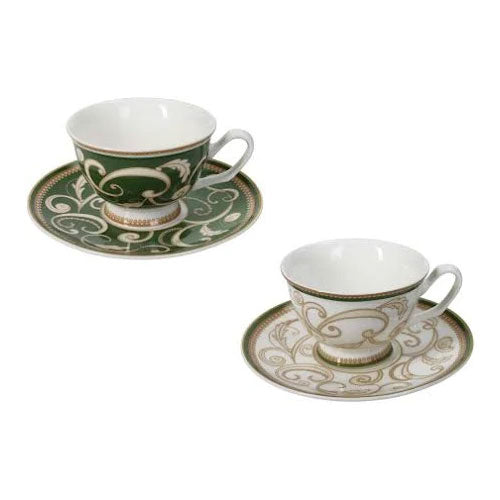 TAZZINA CAFFÈ 2 PZ "FILO D'ORO" BIANCO-VERDE 52652 BRANDANI
