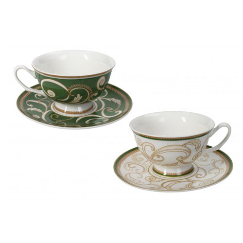 TAZZA THÈ 2 PZ "FILO D'ORO" BIANCO-VERDE 52653 BRANDANI
