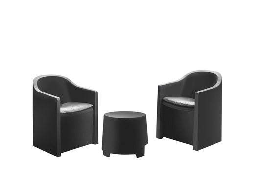 SALOTTO RESINA LUNA 3PZ ANTRACITE C/CUSCINI  #CAT