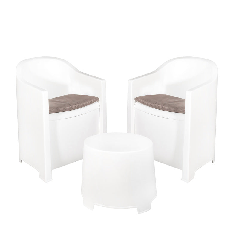 SALOTTO RESINA LUNA 3PZ BIANCO C/CUSCINI  208843 #CAT