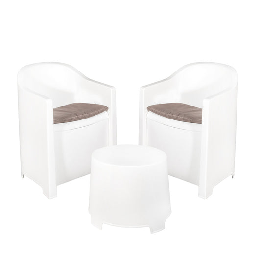 SALOTTO RESINA LUNA 3PZ BIANCO C/CUSCINI  208843 #CAT