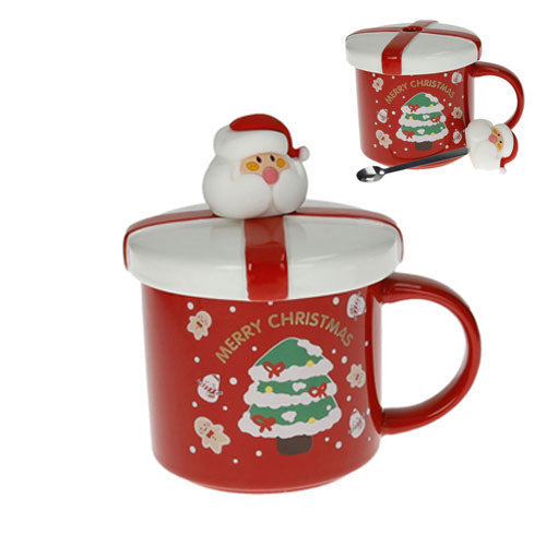 MUG C/TAPPO ROSSO E CUCCHIAIO BABBO NATALE "ADDOBBI&DECORATION" 89948 BRANDANI