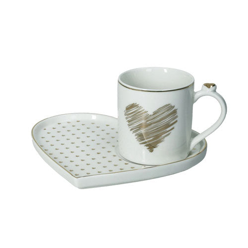 TAZZA CON VASSOIO "AMORE MIO" CUORI 51662 BRANDANI