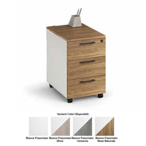 CASSETTIERA PER UFFICIO BIANCO FRASSINATO-NOCE NATURALE LIN #cat